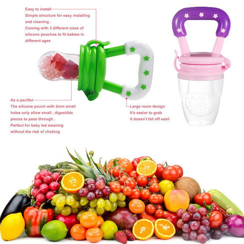 (3 6 90ML 2 Food Feeder Baby Fruit Feeder Pacifier Pcs) with Different Sized Silicone Pacifiers,Silicone Baby Food
