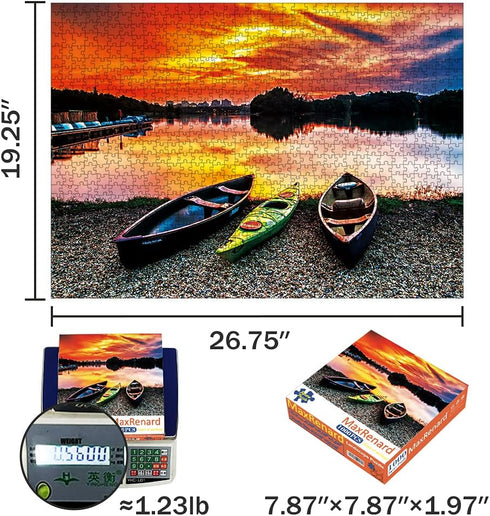 MaxRenard Sunset Scenery Jigsaw Puzzle 1000 Pieces for Adults, Canoe at Wetland During Sunset
