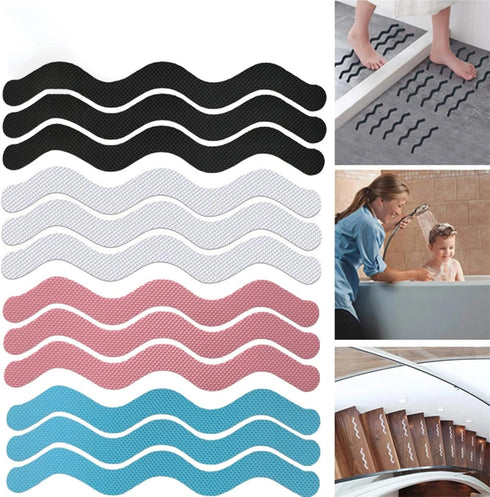 Generic 6Pcs S Shaped Anti Slip Strips Waterproof Safety Shower Stickers Self-Adhesive Non Tape for Bathtub Stairs