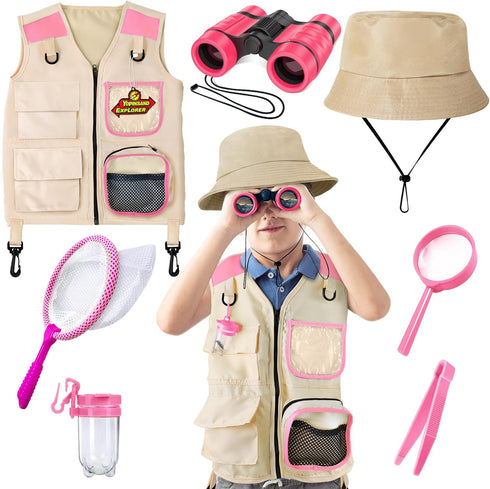 Kids Explore Kit & Bug Catcher Kit, Outdoor Camping Gear with Safari Vest & Hat for Boys Girls Ages 3-12