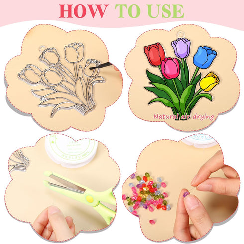 Dunzoom 30 Set Spring Craft Kit Suncatchers Kit Spring Flower DIY Suncatchers Craft Kit Make Your Own Suncatcher Paint