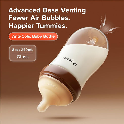 (3m+), 8 oz, 1 Pack Thyseed Anti-Colic Glass Baby Bottle for Breastfed Infants, Paced Feeding, Breast-Like Newborn