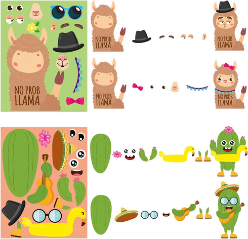 WATINC 36PCS Make Your Own Llama Cactus Stickers, DIY Art Cards Craft Game, Good Gift for School Kids