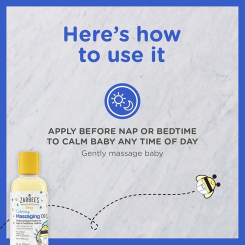 4oz Zarbee's Baby Massage Oil, Calming and Soothing with Lavender and Chamomile to Help Sleep, Bottle