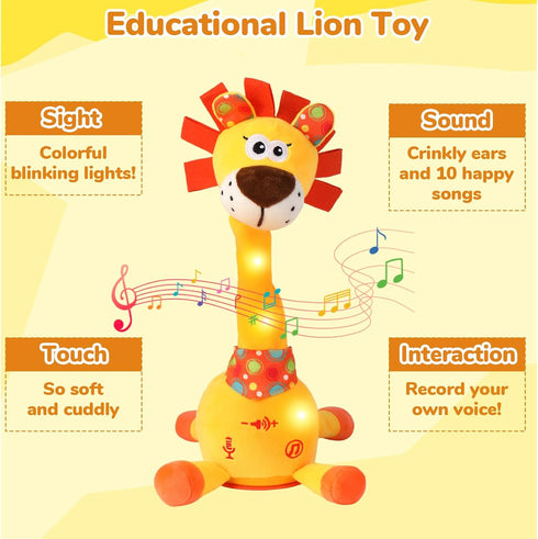 10 Tummy 1-3 Dancing Talking Lion Plush Toy, Interactive Mimicking Recording Repeating Lion Stuffed Animal, Singing