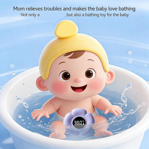 Tkidplw Babies Bath Thermometer with LED Display, Cartoon Flower Shaped Newborn Water Temp Thermometer, Tub Temperature