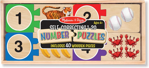 Melissa & Doug Self-Correcting Wooden Number Puzzles with Storage Box (40 pcs)