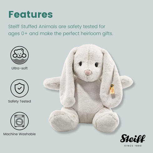 Steiff Hoppie Rabbit - Premium 15" Soft Stuffed Animal Toy for Kids (Light Grey)