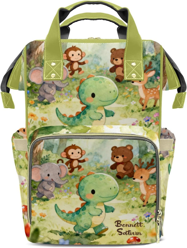 LiSoAkWE Personalized Large Capacity Forest Dinosaur Animals Diaper Bags,Custom Name Backpack Casual Daypack