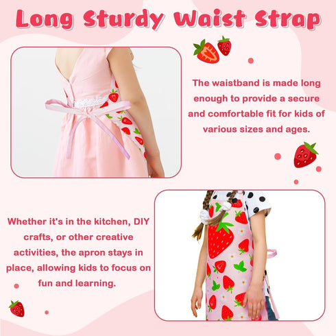 Set 2Pcs R HORSE Kid Apron and Chef Hat - Strawberry Adjustable Children Kitchen Toddler Apron for Girls Role Play Chef