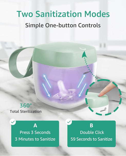 99.99% 59 GROWNSY Pacifier Sanitizer Portable, UV Light Sanitizer on The Go, USB Charging Sanitizer Case, Mini Pacifier