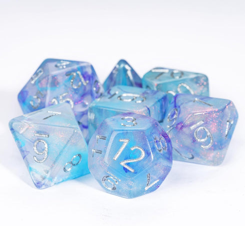 UDIXI 7PCS Polyhedral Dice Set for Dungeons and Dragons, D&D with Glitter and Cyan Swirls (Purple Cyan)