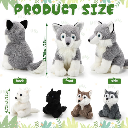 Honoson 5 Set 14 Inch Mommy 4 Pcs Wolf Plush Toy Wolf Stuffed Animal with Babies Soft Plushie for Boys Girls Birthday