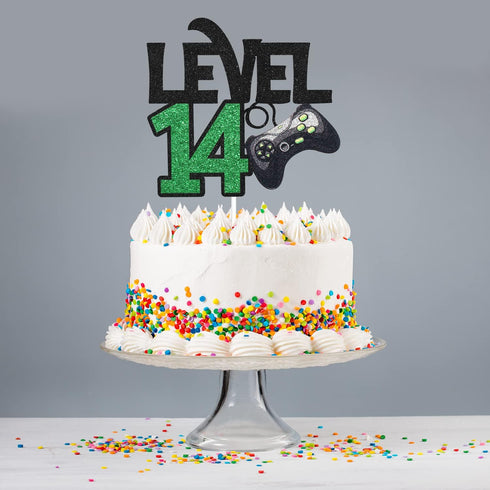 Level 14 Game Birthday Cake Topper - Video Game Boy's 14th Birthday Level Up Party Supplies - Game On Winner Gaming
