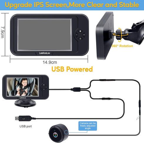 LeeKooLuu 1080P 0-4 Setup Carseat Car Camera for Baby: HD Display Real-Time Monitoring for Infants Years No Delay