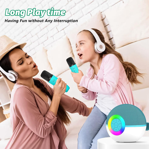 goopow 3 4 5 6 7 8+ (Green-2MIC) Mini Karaoke Machine Speaker for Kids Adults, Portable Bluetooth Microphone Song Toys