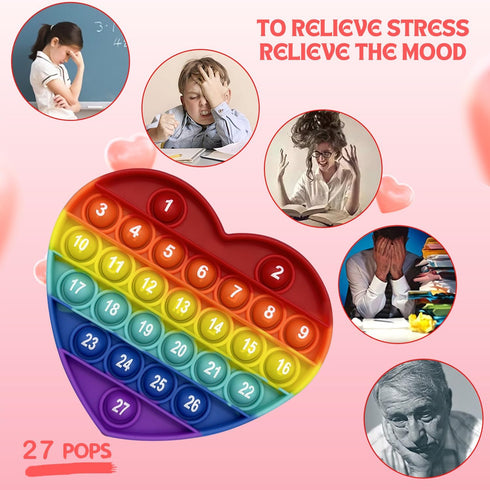 PETBSNVB Rainbow Heart Shaped Pop Bubble Valentines Fidget Toy with Letters and Numbers, Xmas Gift Sensory Toy