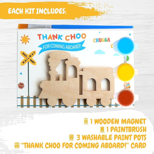 12 Pack Pre-Packaged 2nd 3-5 Train Party Favors, Wooden Train Painting Kits, Choo Choo Birthday Decorations, Toddler