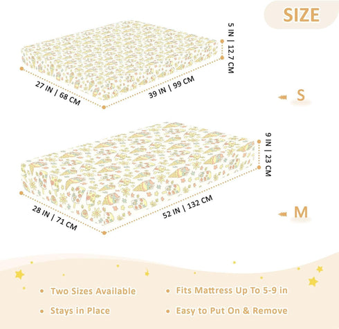 Jynexis 52x28 Ice Cream Flowers White Pattern Baby Crib Sheets, Cotton Fitted Crib Sheet, Soft Breathable, Fits
