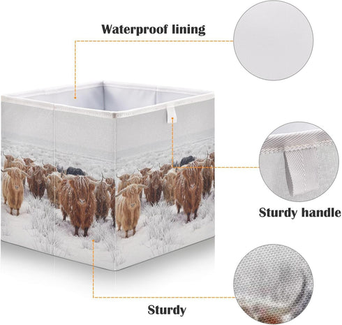 Closet linqin Scottish Highland Cow Print Rectangle Storage Basket, Foldable Open Storage Bins Baby Nursery Organizing