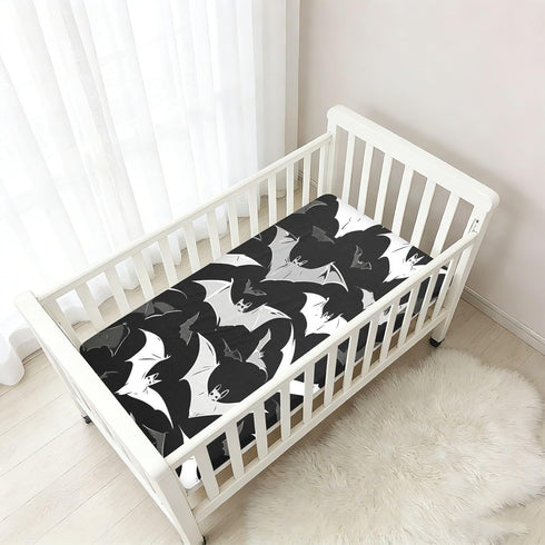 Bseiialft 52 28 Black White Bats Halloween Crib Sheets for Boys Girls Soft and Breathable Cotton Baby Sheets