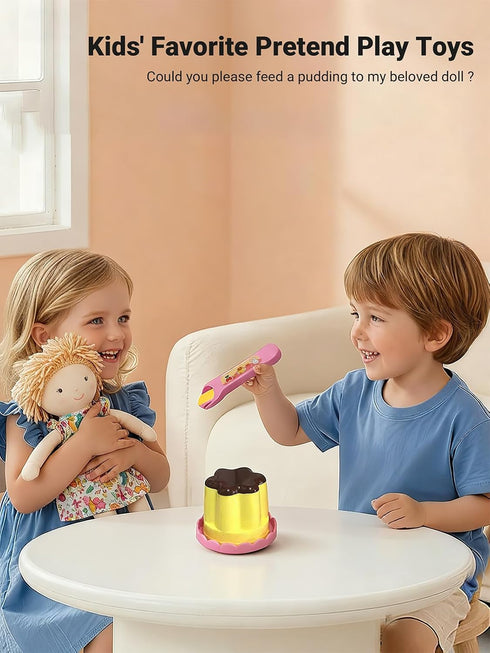 ZOENMG Dolls(2 Packs), 3-5-8, Pudding Feeding Toy for Interactive Baby Doll Food with Retractable Spoon, Pretend Play