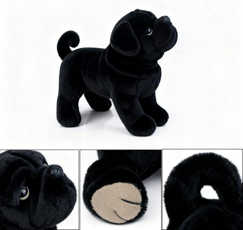 TUKVESZE 12 inch Black Pug Dog Stuffed Animal, Pug Dog Plush Toy Lifelike Dog Stuffed Animals for Girls and Boys