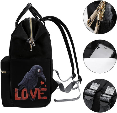 SONGTING Backpack Mommy Daypack Black Crow Love Diaper Bag Travel Waterproof Bag Nappy