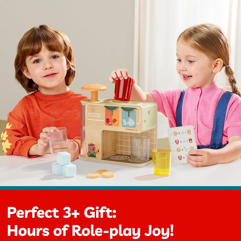 Sets 3+ TOP BRIGHT Wooden Drink Dispenser Pretend Play Toys, Play Food for Kids Kitchen with Cups, Juice Inserts, Ice