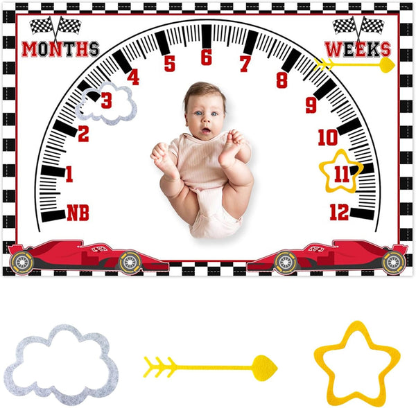 CSFOTO Racing Car Baby Monthly Milestone Blanket, Newborn Growth Record Prop for Baby Boy Photography, 60"x40"
