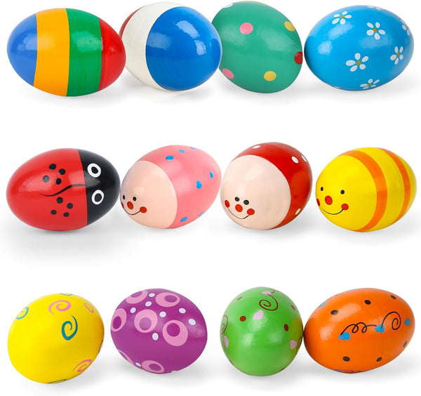 POPLAY 12PCS Wooden Percussion Musical Eggs, Maracas Egg Shakers for Party Favors and Classroom Prize Supplies