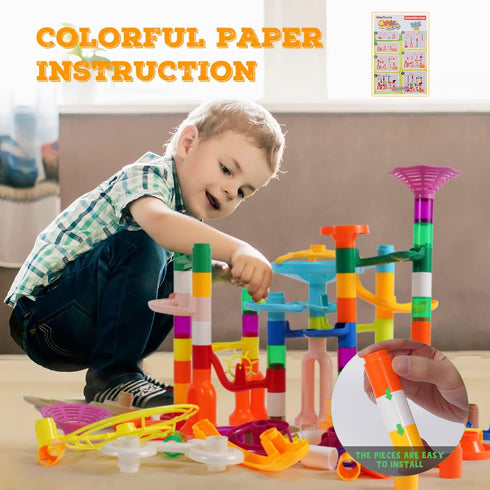 Marble Run - 166Pcs Marble Maze Building Block Toys for Kids - STEM Learning Toys Marble Track Race Set with 30 Glow in