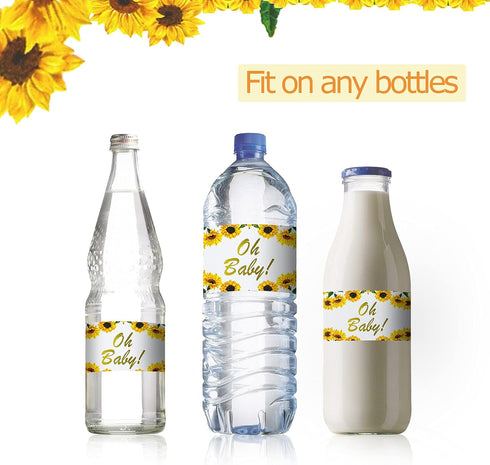 Outus 40 Pieces Sunflower Baby Shower Water Bottle Labels Floral Water Bottle Labels Waterproof Sunflower Bottle