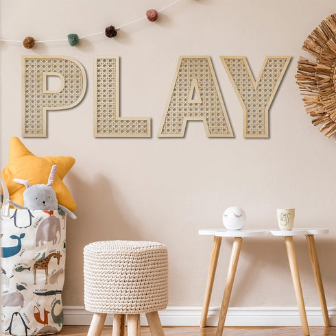 GlikCeil Set 12 15 Playroom Decor Rattan Letters x Boho Wall Signs for Bedroom Large Wooden Rattan Letters for Toddler