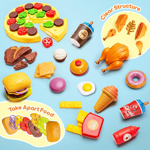 Set 3-8, Set Restaurant Server Play Toys for Boys Girls Age Role Play with Unisex Server Dress-Up Costume, Play Food