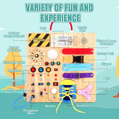 23 1 1 3 15 26 Busy Board in Montessori Toy for Toddlers Age to Wooden Educational Learning Toy with Switches LED