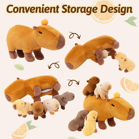OUOZZZ 5-in-1 Mommy 4 (3+ Capybara Plush Toy, Large Capybara Stuffed Animal with Removable Babies Inside, Unique