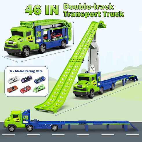 3 4 5 6 7 8 3 1 2 Playset 25-in 6 Kids Toys for Years Old Boys, in Carrier Truck Transport Car Toys, Foldable Track