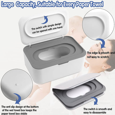 3 Pack NOVWANG Baby Wipes Dispenser Wipes Holder with Lids, Keeps Wipes Fresh, Refillable Wipes Container with Sealing