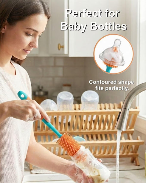 cicike Set (3-in-1) Silicone Baby Bottle Brush - Water Bottle Cleaner with Nipple & Straw Brush - BPA Free, Detachable