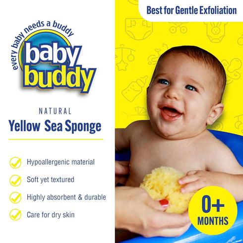 Baby Buddy Natural Yellow Sea Sponge, Newborn Bath Time Essential, Soft, Hypoallergenic, Biodegradable, 1 Pack