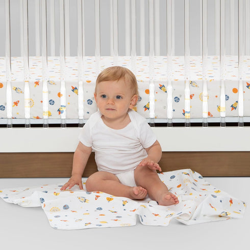 Delta Children 100% Cotton Flannel Baby Receiving Blankets for Girls and Boys – 30x30 Inches (Pack of 2), Space
