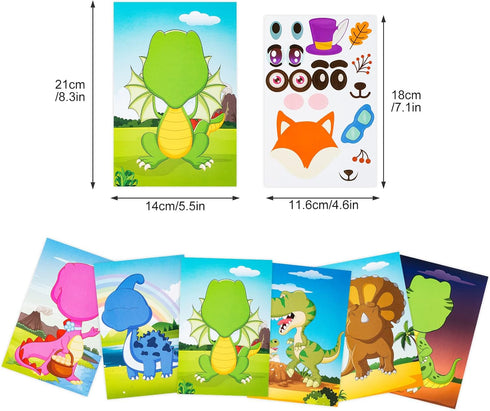 Make a Face Sticker Set for Kids, 42 Sheets with 12 Animals and 6 Dinosaur Stickers, Party Favor Supplies