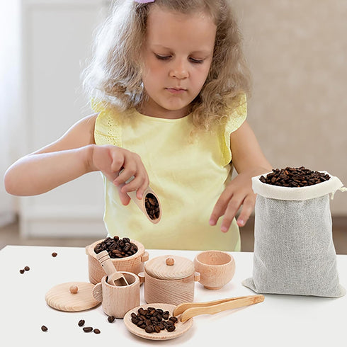 Set 11 Hiceeden of Wooden Sensory Bin Tools for Kids, Sensory Scoops and Tongs Toys with Bag, Waldorf Montessori Toys
