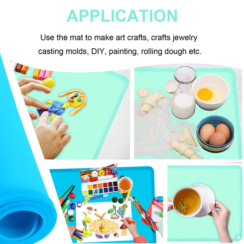 Kids Placemats, Silicone Baby Placemats for Toddler Children, Reusable Non-Slip Table Mats, 2 Pack, Blue/Baby Green