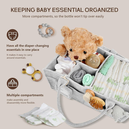 GEMII Diaper Caddy Organizer-Large Baby Caddy Organizer with Handle, Newborn Registry Essentials, Baby Shower Basket