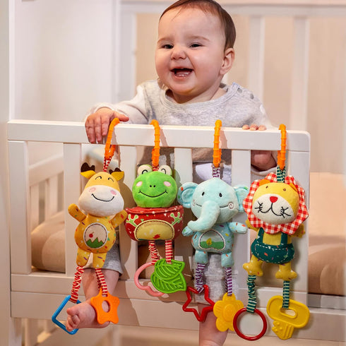 0, 3, 6, 9, 12 4 Pack TUMAMA Baby Toys for Months, Handbells Baby Rattles, Soft Plush Early Development Stroller Car