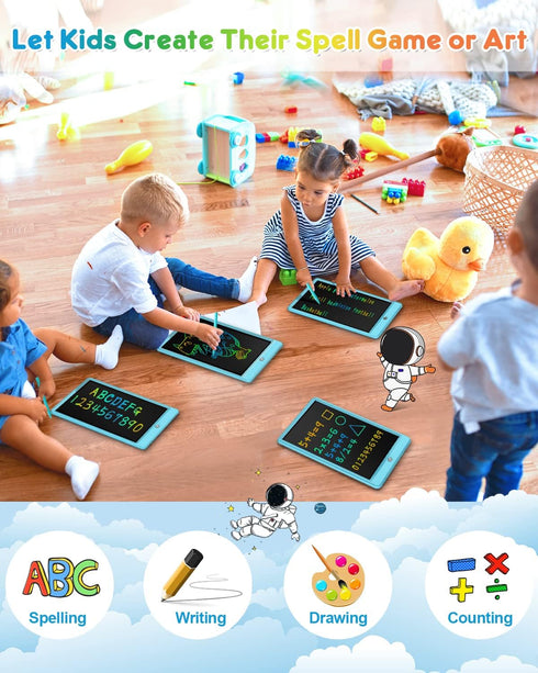 10 Inch 3-8 FLUESTON LCD Writing Tablet, Doodle Board Toys Gifts for Year Old Girls Boys, Colorful Electronic Drawing