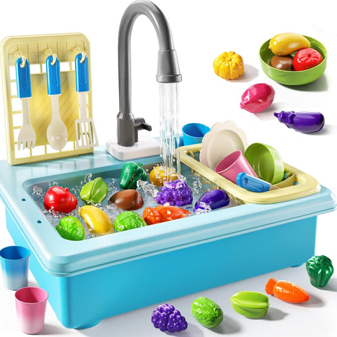 JUKUDAHU Play Sink with Running Water, Play Kitchen Toys Sink for Kids