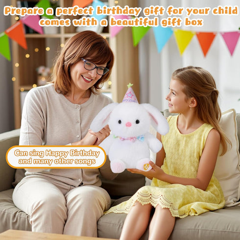 Easter Bunny Stuffed Animal Birthday Interactive Bunny, Musical Birthday Stuffed Animal, Clapping Activates Singing